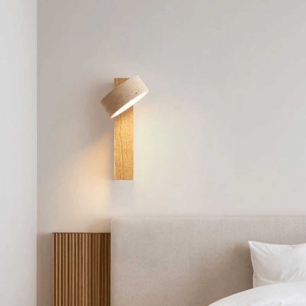 Travertine And Wood LED Wall Sconce With Warm Ambient Glow