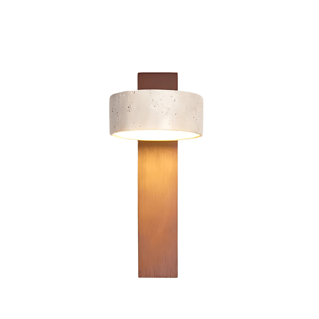 Travertine And Wood LED Wall Sconce With Warm Ambient Glow