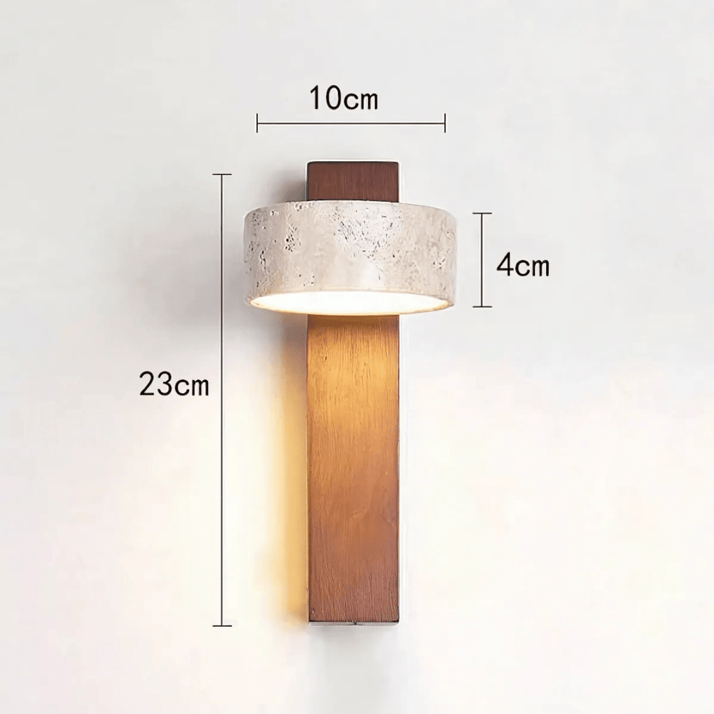 Travertine And Wood LED Wall Sconce With Warm Ambient Glow