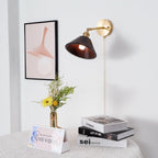 Vintage Wood Wall Sconce With Brass Dome Shade And Warm Glow