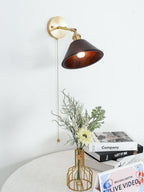 Vintage Wood Wall Sconce With Brass Dome Shade And Warm Glow