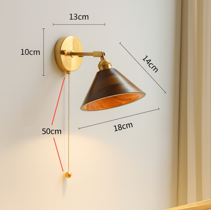 Vintage Wood Wall Sconce With Brass Dome Shade And Warm Glow