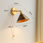 Vintage Wood Wall Sconce With Brass Dome Shade And Warm Glow