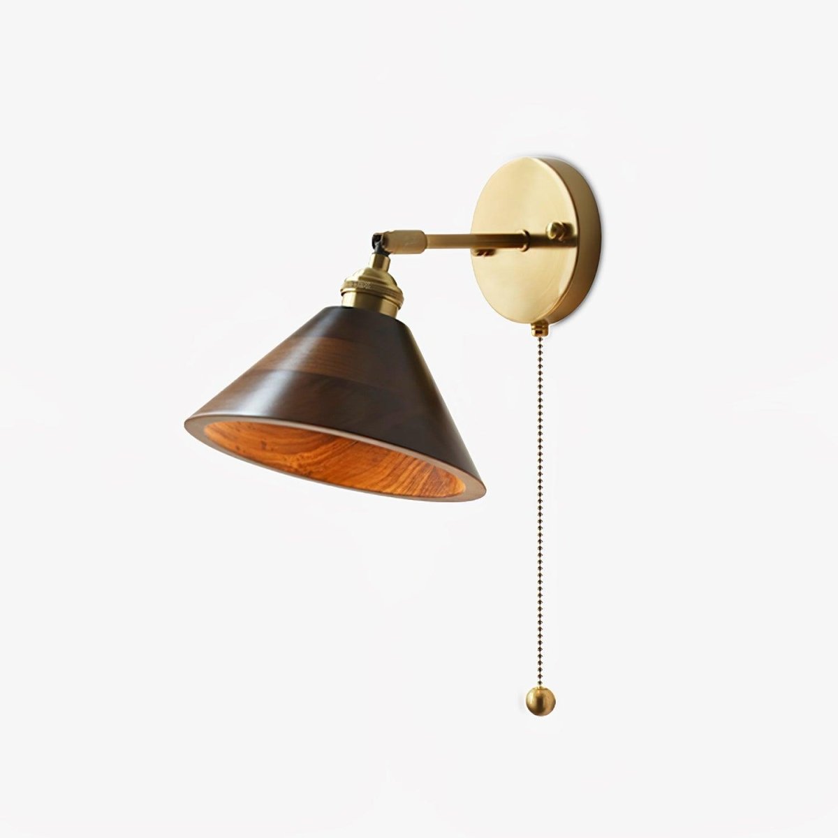 Vintage Wood Wall Sconce With Brass Dome Shade And Warm Glow