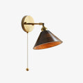 Vintage Wood Wall Sconce With Brass Dome Shade And Warm Glow