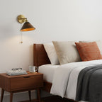 Vintage Wood Wall Sconce With Brass Dome Shade And Warm Glow