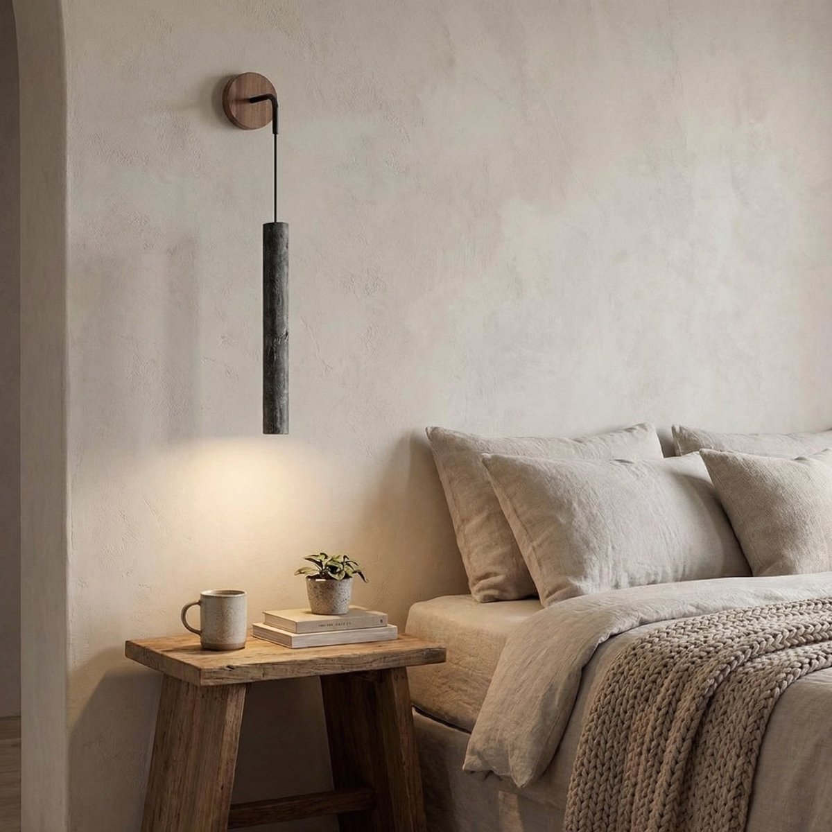 Vertical Wall Sconce With Natural Travertine Stone Tube Accent