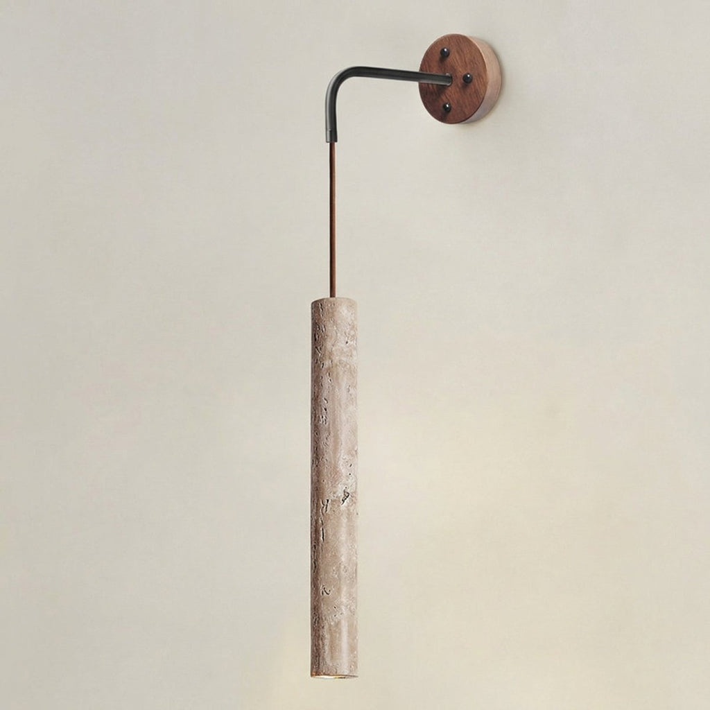 Vertical Wall Sconce With Natural Travertine Stone Tube Accent