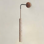 Vertical Wall Sconce With Natural Travertine Stone Tube Accent