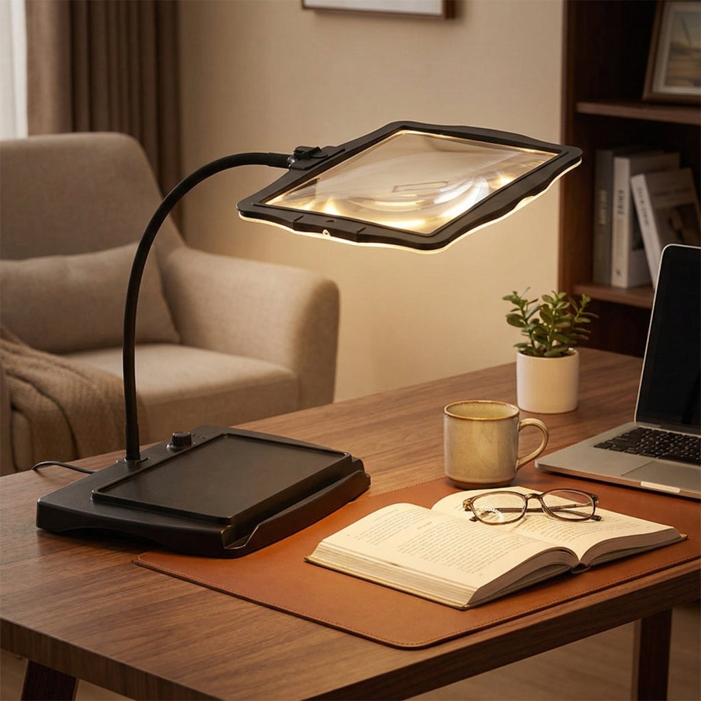 Adjustable Arm LED Magnifying Desk Lamp With 3X Glass Lens