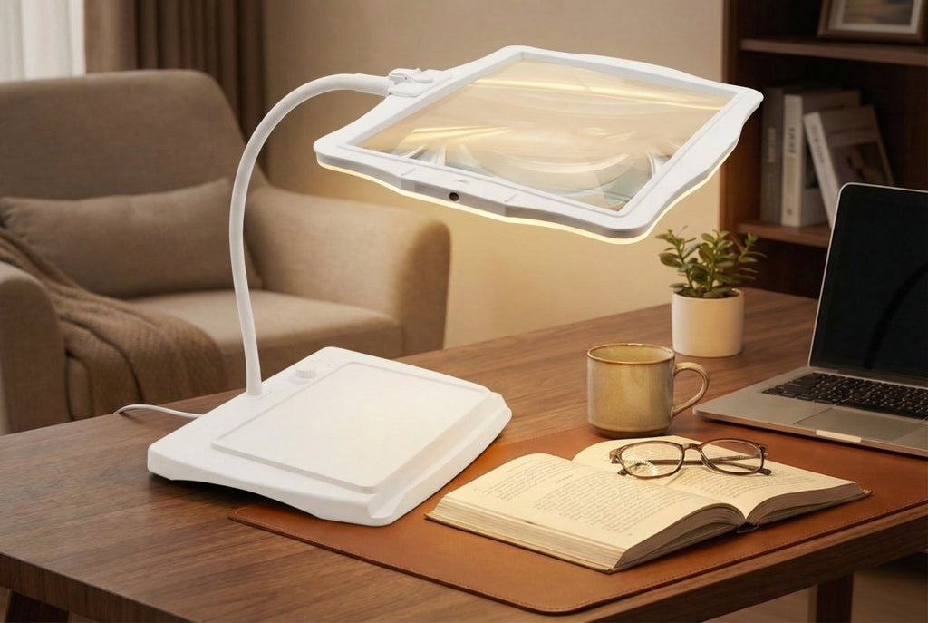 Adjustable Arm LED Magnifying Desk Lamp With 3X Glass Lens