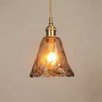 Amber Bell Glass Pendant Light With Vintage Brass-Style Fixture