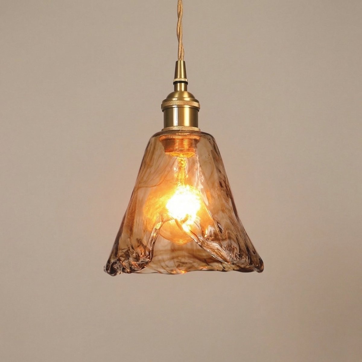 Amber Bell Glass Pendant Light With Vintage Brass-Style Fixture