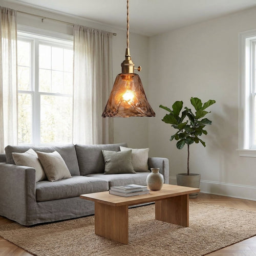 Amber Bell Glass Pendant Light With Vintage Brass-Style Fixture