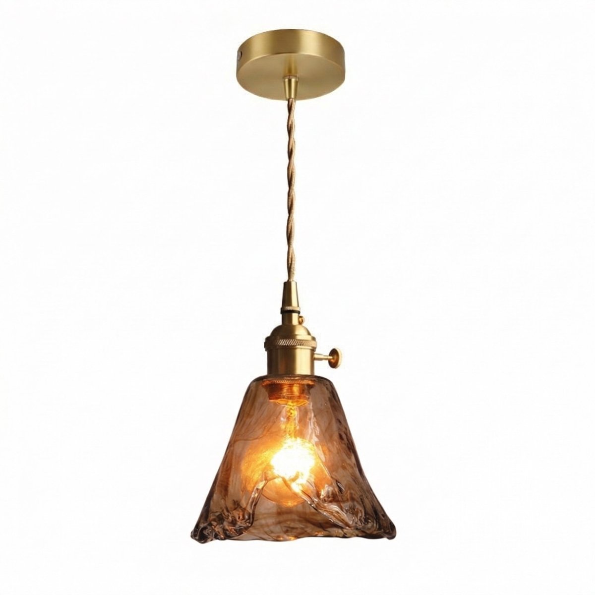 Amber Bell Glass Pendant Light With Vintage Brass-Style Fixture