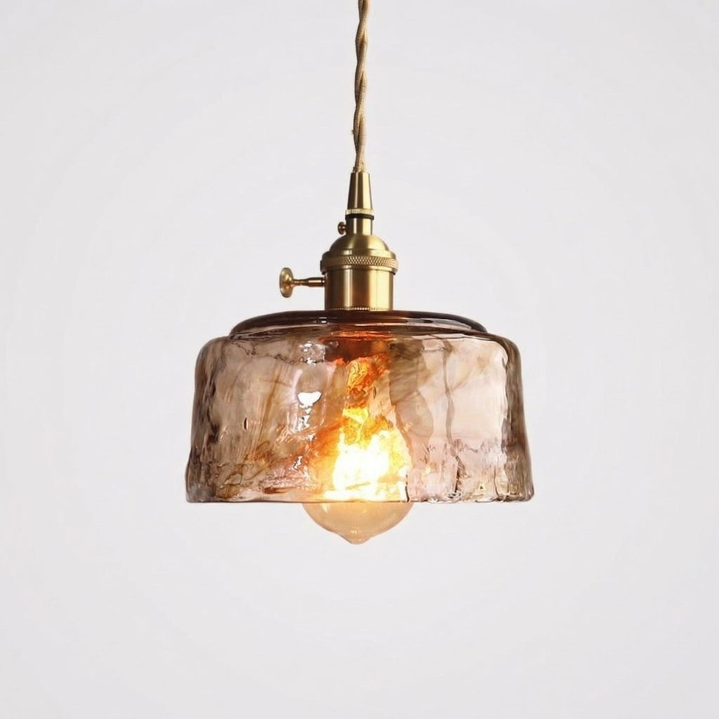 Amber Glass Dome Pendant Light, Vintage-Style Brass Fixture, 12-Inch