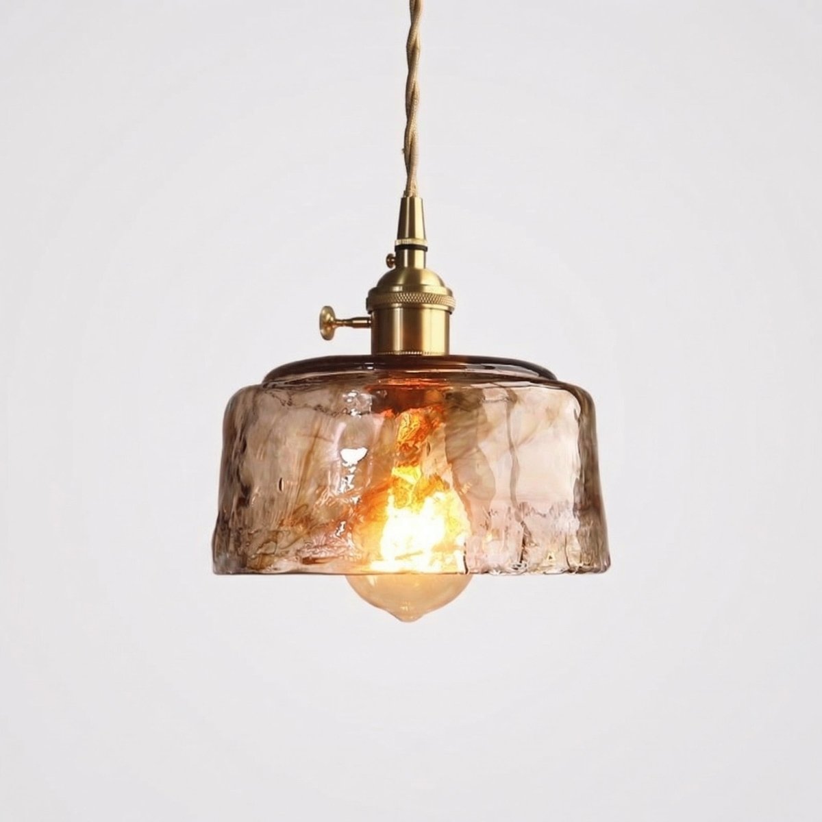 Amber Glass Dome Pendant Light, Vintage-Style Brass Fixture, 12-Inch