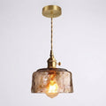 Amber Glass Dome Pendant Light, Vintage-Style Brass Fixture, 12-Inch