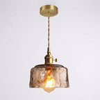 Amber Glass Dome Pendant Light, Vintage-Style Brass Fixture, 12-Inch