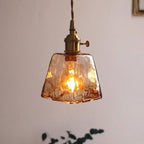 Amber Glass Trapezoid Pendant Light, Vintage-Style Fixture, 12-Inch