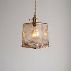 Amber Marble Glass Pendant Light With Vintage Brass-Style Fixture