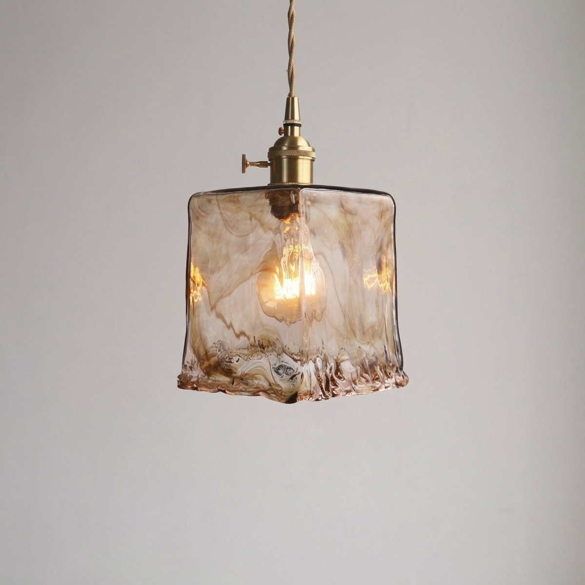 Amber Marble Glass Pendant Light With Vintage Brass-Style Fixture