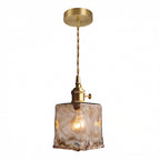 Amber Marble Glass Pendant Light With Vintage Brass-Style Fixture