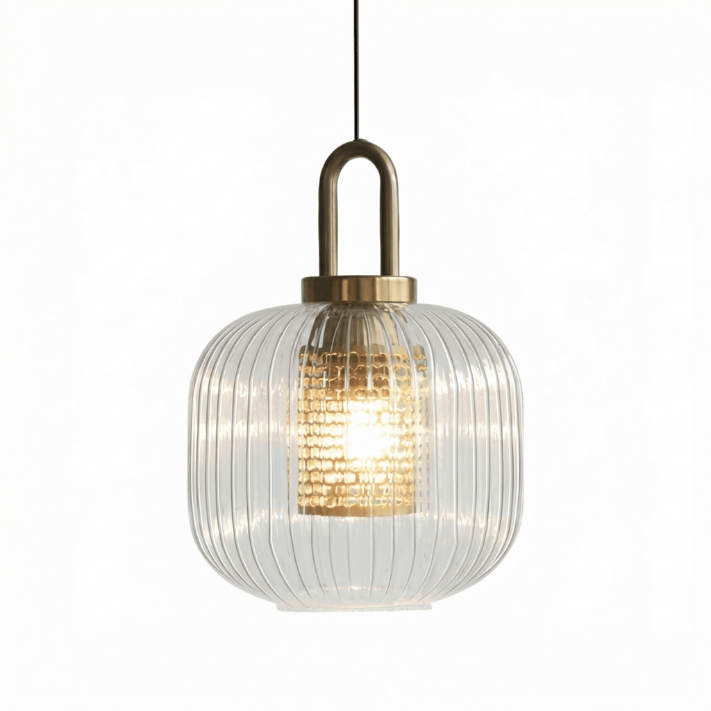 Artic Inspired Brass Pendant Light With Ribbed Glass Shade