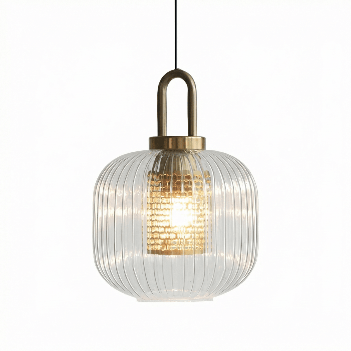 Artic Inspired Brass Pendant Light With Ribbed Glass Shade