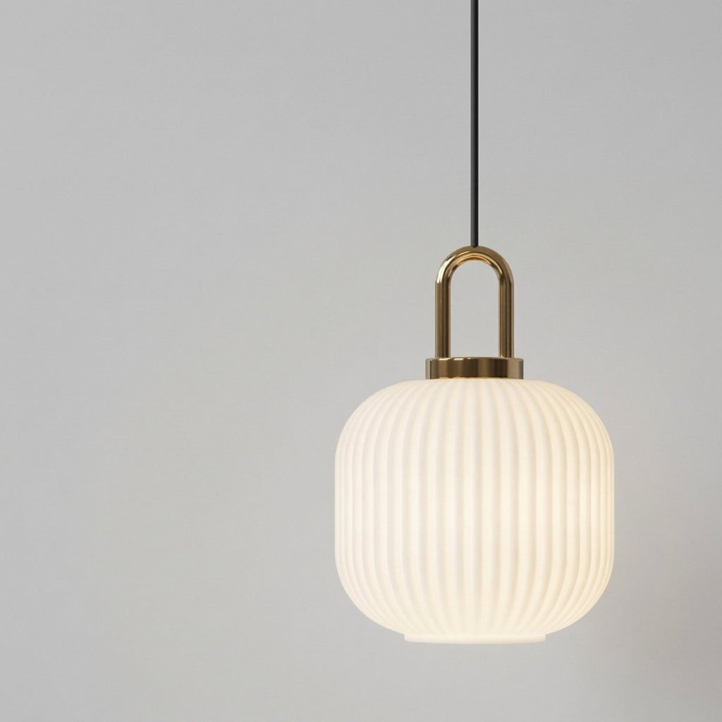 Artic Inspired Brass Pendant Light With Ribbed Glass Shade