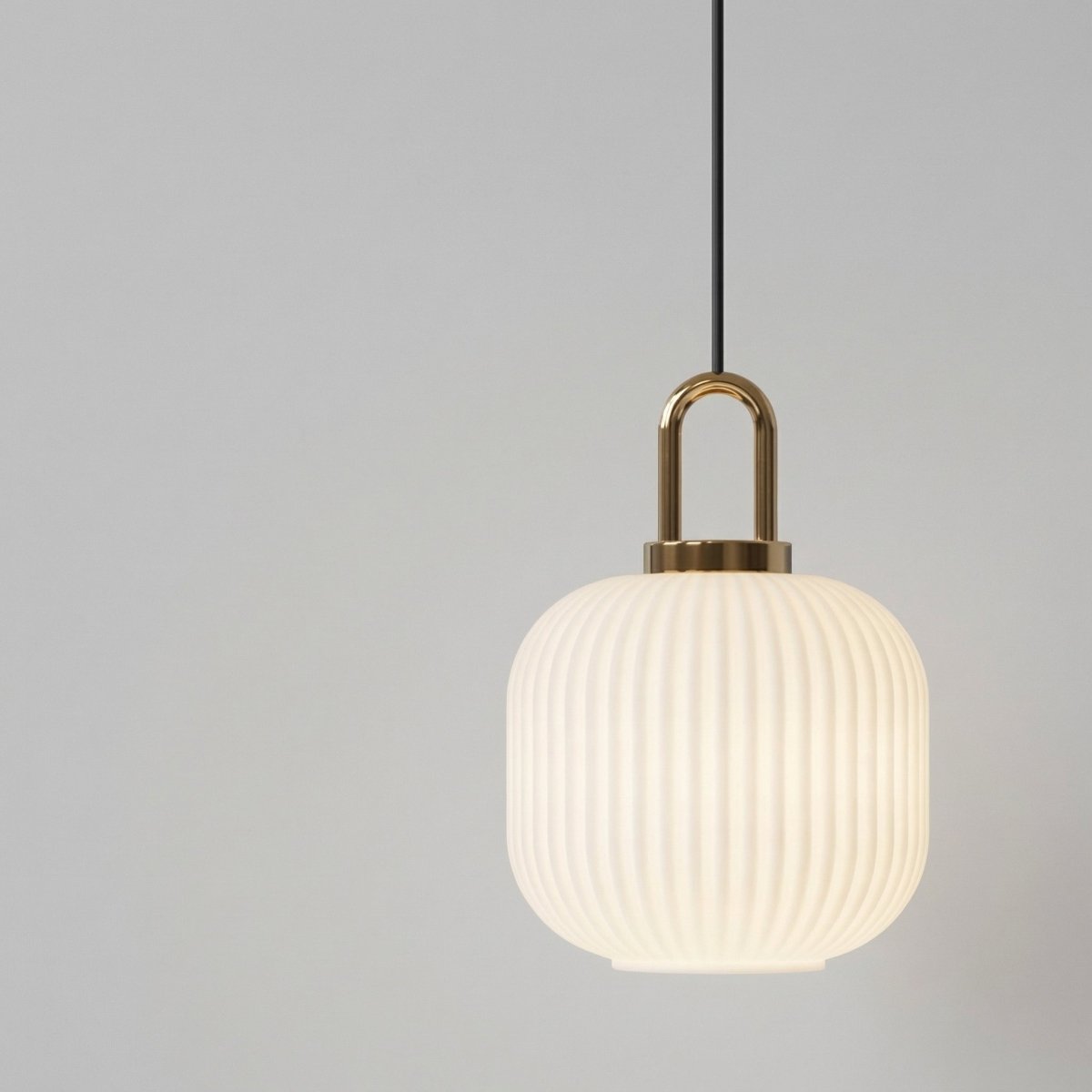 Artic Inspired Brass Pendant Light With Ribbed Glass Shade
