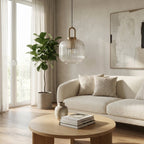 Nordic-Inspired Brass Pendant Light With Ribbed Glass Shade