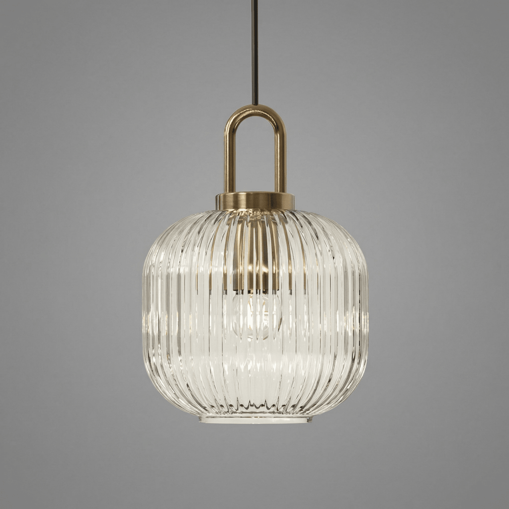 Artic Inspired Brass Pendant Light With Ribbed Glass Shade