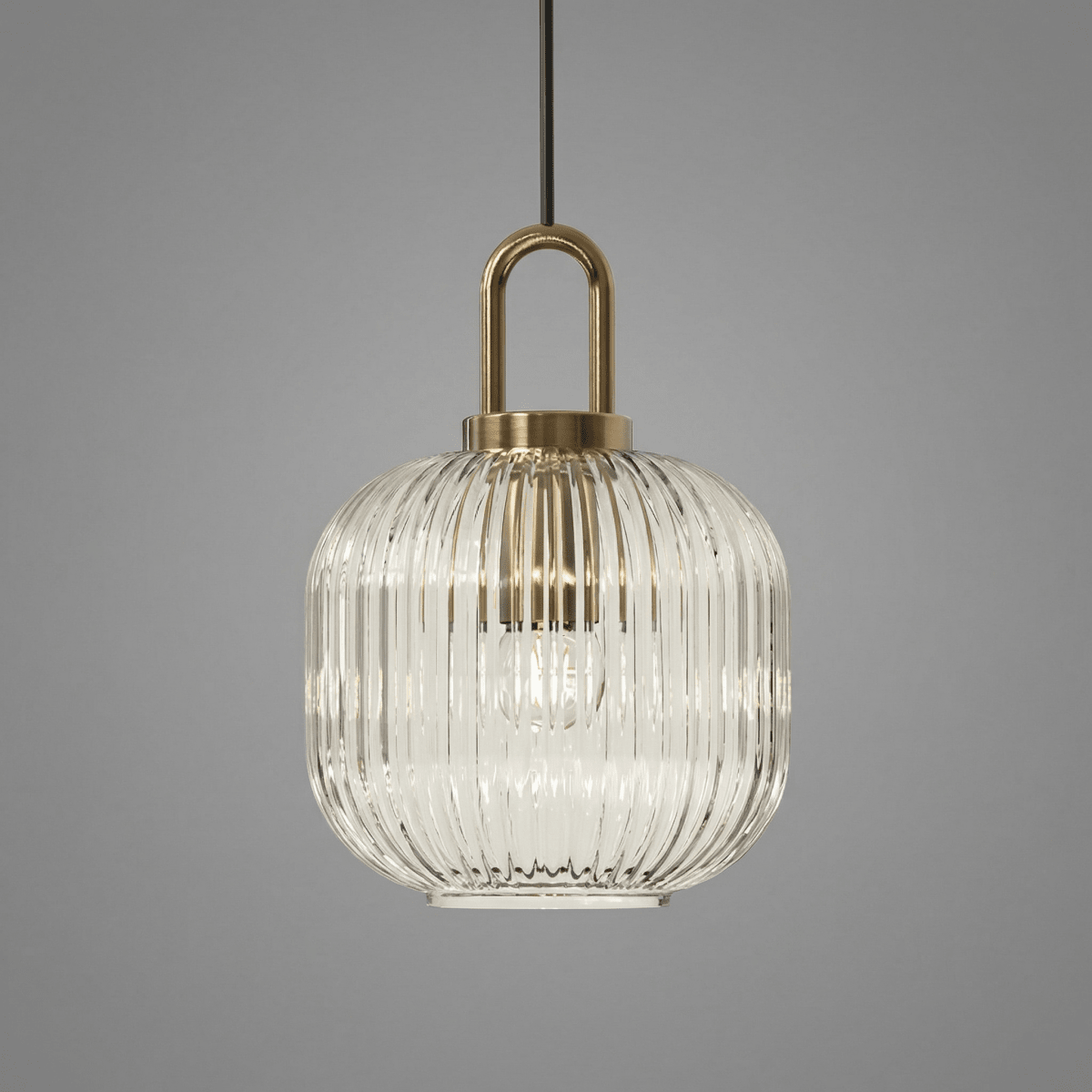 Artic Inspired Brass Pendant Light With Ribbed Glass Shade
