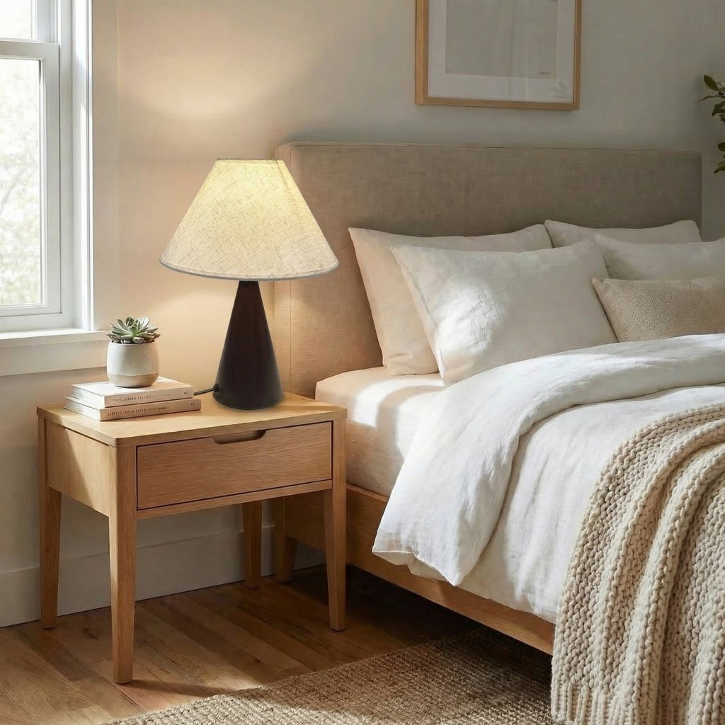Vintage-Inspired Fabric Table Lamp with Warm Diffused Glow, 14 Inches Tall