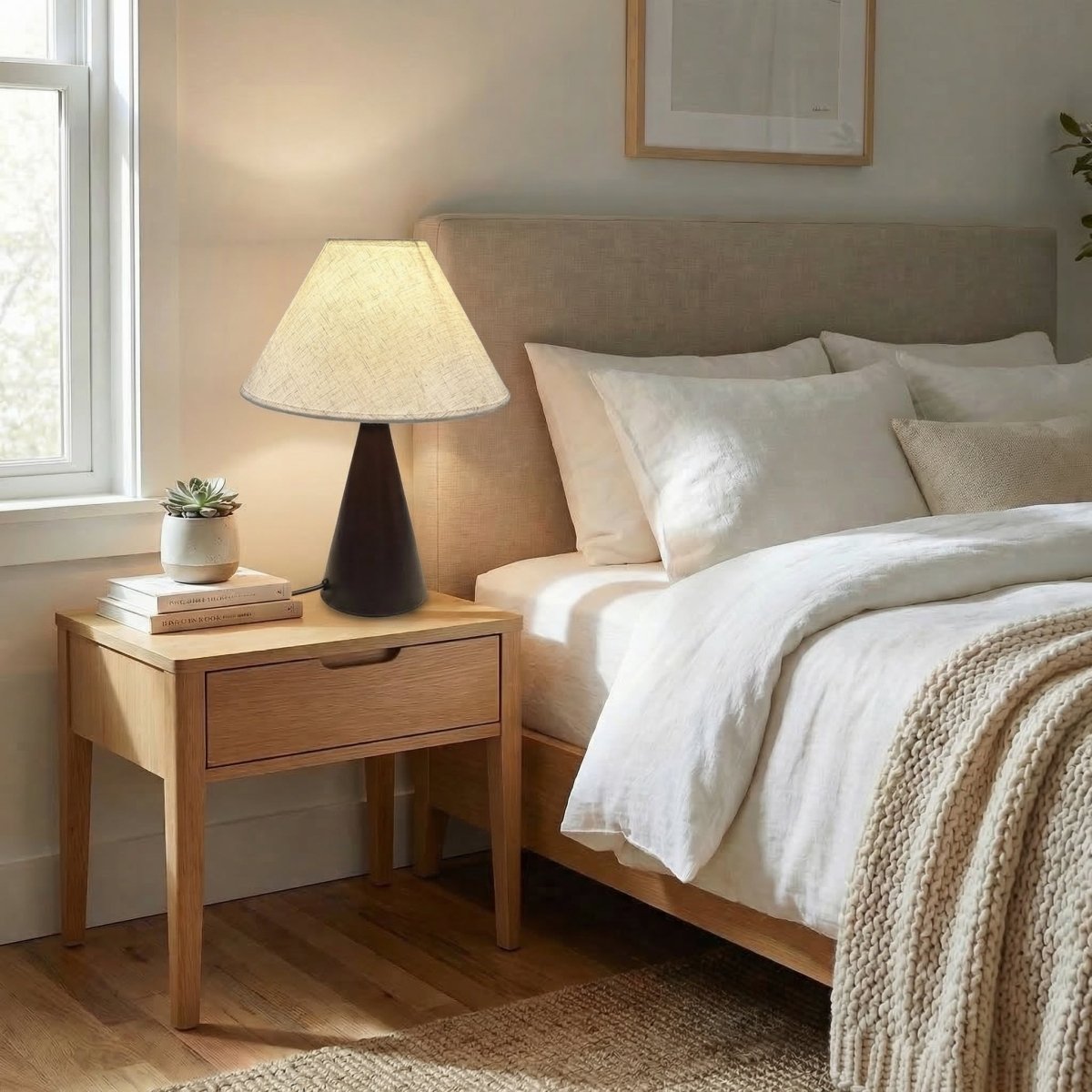 Vintage-Inspired Fabric Table Lamp with Warm Diffused Glow, 14 Inches Tall