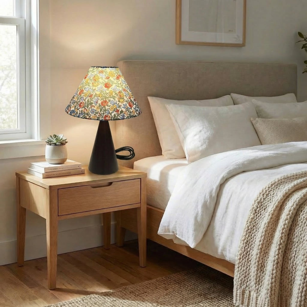 Vintage-Inspired Fabric Table Lamp with Warm Diffused Glow, 14 Inches Tall