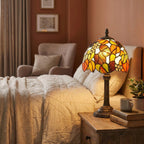 Tiffany-Style Stained Glass Table Lamp With Leaf & Grape Shade, 16 Inches