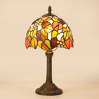 Tiffany-Style Stained Glass Table Lamp With Leaf & Grape Shade, 16 Inches